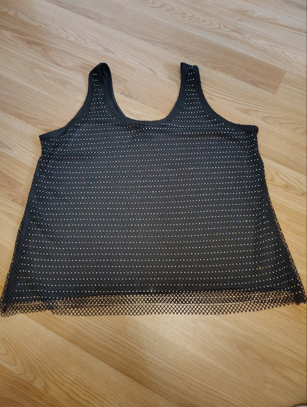 Grey Mesh Tank Top With Diamonds